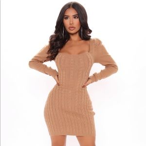 Fashion Nova Be Your Best Self Sweater Mini Dress - Mocha - Size M